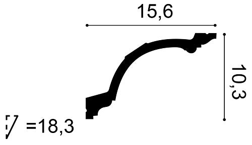 Medium-sized, Plain Coving, Swans Neck, Victorian Lightweight Coving C217, 156mm ceiling height, 103mm wall drop, 183mm diagonal.