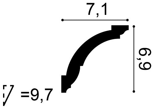 Small, Plain Coving, Lightweight Coving CX100, 71mm ceiling height, 69mm wall drop, 97mm diagonal.