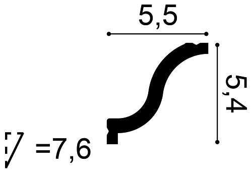 Small, Plain Coving, Ogee Style, Manchester Lightweight Coving CX108, 55mm ceiling height, 54mm wall drop, 76mm diagonal.