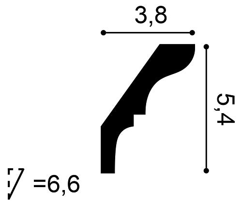 Small, Plain Coving, Belfast Lightweight Coving CX112, 38mm ceiling height, 54mm wall drop, 66mm diagonal.