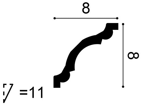 Small to Medium-sized plain coving, Lightweight Coving CX123, 80mm ceiling height, 80mm wall drop, 110mm diagonal.