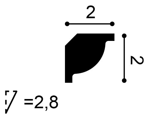 Extra Small, Plain Coving, Birmingham Lightweight Coving CX132, with 20mm ceiling length, 20mm wall drop, and a 28mm diagonal surface.