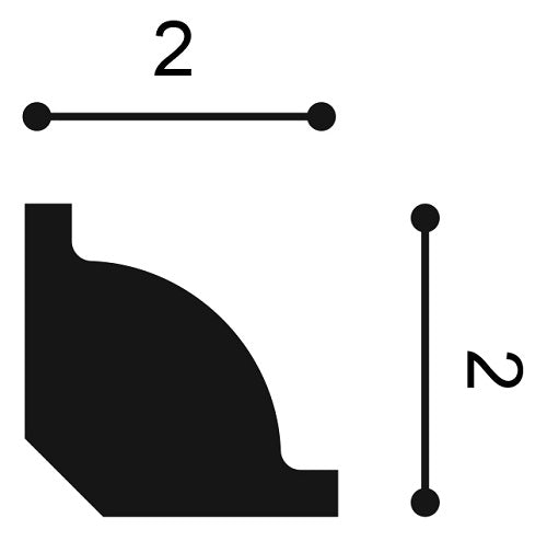 Extra Small, Curved, Plain Coving, Lightweight Skirting Board CX132, with 20mm wall length, and a 20mm floor extension.