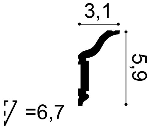Small, Plain Coving, Medway Lightweight Coving CX141, 31mm ceiling height, 59mm wall drop, 67mm diagonal.