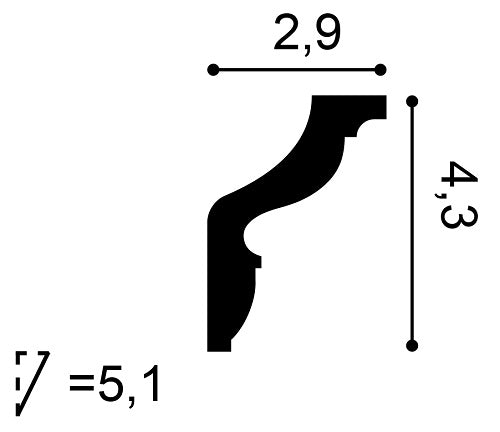 Small, Plain Coving, Luton Lightweight Coving CX148, 29mm ceiling height, 43mm wall drop, 51mm diagonal.