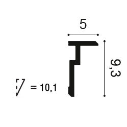 Medium-sized, Plain Coving, Modern, U-Stepped, Lightweight Coving CX197, with a 50mm ceiling height and 93mm wall length, with a diagonal of 101mm.