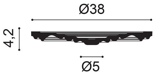 Small, Plain, Lightweight Ceiling Rose R08. 380mm diameter, with a centre of 50mm diameter, and a 42mm width.