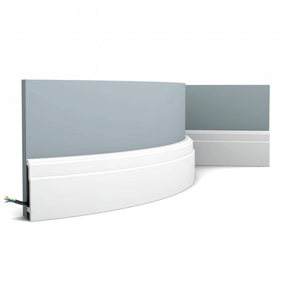 Medium-sized, Stepped, Plain, Lightweight Flexible Skirting Board SX155F.