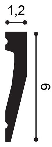 Small, Plain, Contemporary, Lightweight Skirting Board SX159, 12mm wide, 60mm tall.