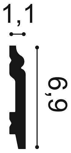 Small, Ogee, Lightweight Skirting Board SX165, 11mm width, 69mm height.