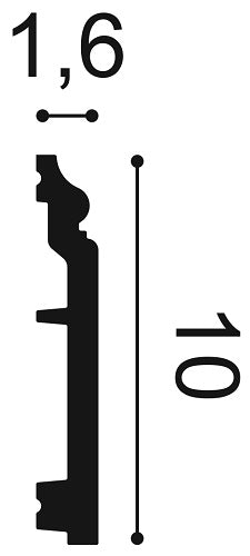 Medium-sized, Plain, Regency, Lightweight Flexible Skirting Board SX173F, 16mm wide, 100mm tall.