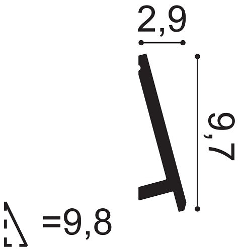 Diagonal, Modern, LED Lighting, Lightweight LED Skirting Board SX179, 29mm wide, 97mm tall, 98mm diagonal.