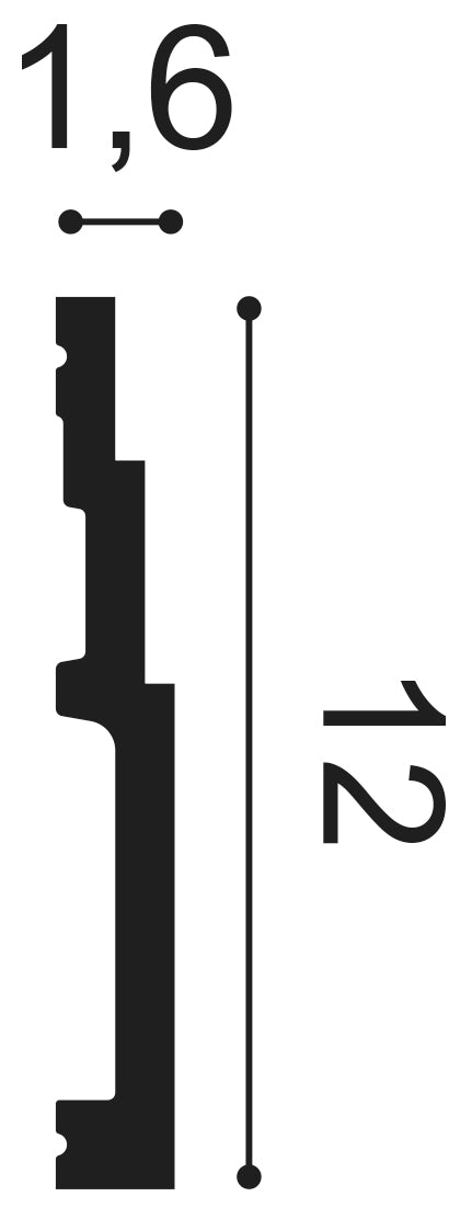 Medium, Art Deco, Contemporary, Stepped, Lightweight Skirting Board SX180, with a 16mm width and 120mm length.