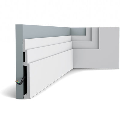 Tall, Art Deco, Contemporary, Stepped, Lightweight Skirting Board SX181.