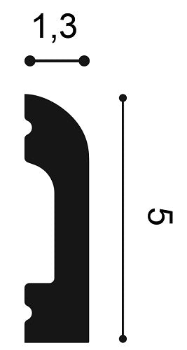 Small, Contemporary, Lightweight Flexible Skirting Board SX182F, 13mm wide and 50mm tall.