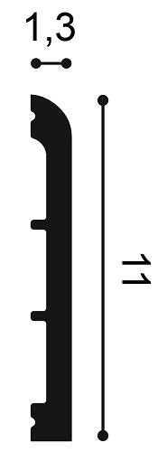 Modern, Lightweight Flexible Skirting Board SX184F, 13mm wide, 110mm tall.