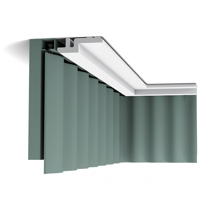 Small, Plain Coving, Stepped, Modern, Lightweight Coving C394 as a curtain rail mask.