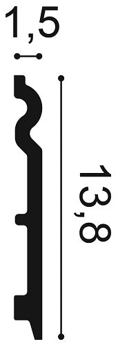 Tall, Plain, Lightweight Flexible Skirting Board SX138F, 15mm width, 138mm height.